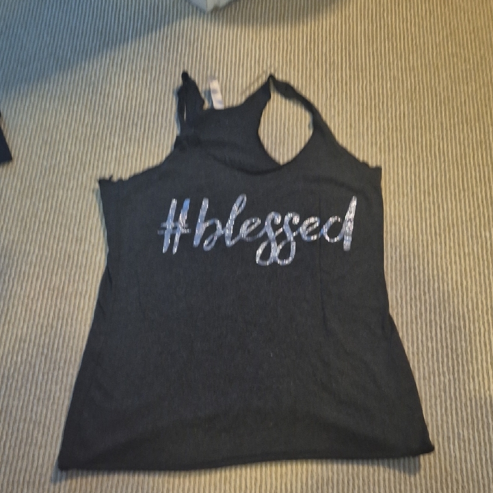 #blessed Black Graphic Tank Top